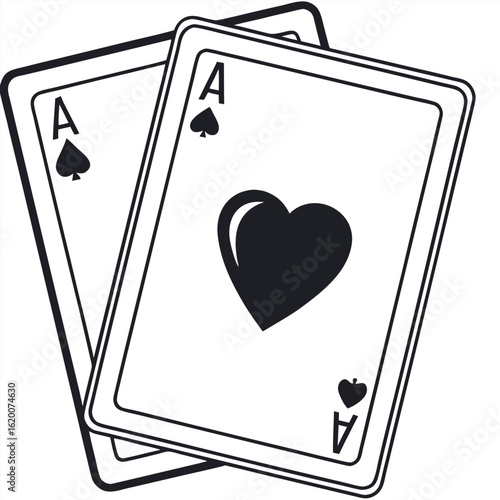 Two aces, one with a heart and one with a spade, in black outline
