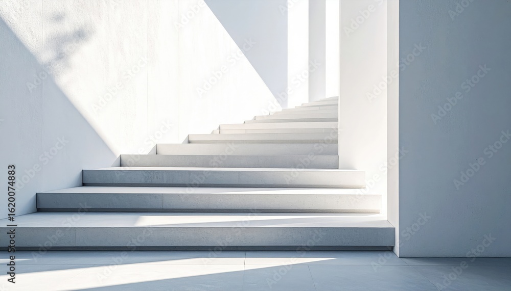 Obraz premium Empty White Stone Staircase in Modern Interior Design