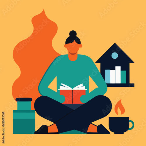 Introvert enjoying a solo weekend retreat with books and tea