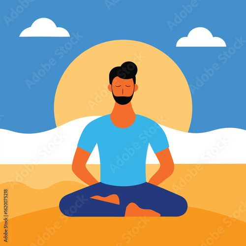 Man doing breathwork exercises on beach during sunny day