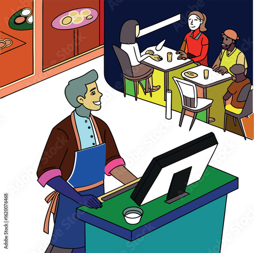 A chef is cooking in his restaurant's kitchen