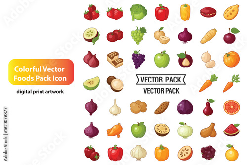 fruits and vegetables colorful vector foods pack