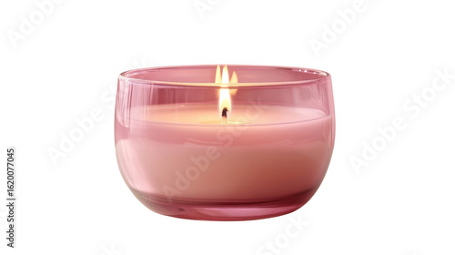 A pink candle burns softly, casting warm light in an inviting indoor environment, creating a relaxing atmosphere
