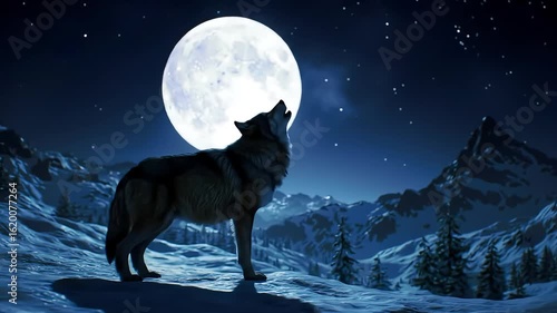 Wallpaper Mural Lone wolf howling moonlit snowy mountains Torontodigital.ca