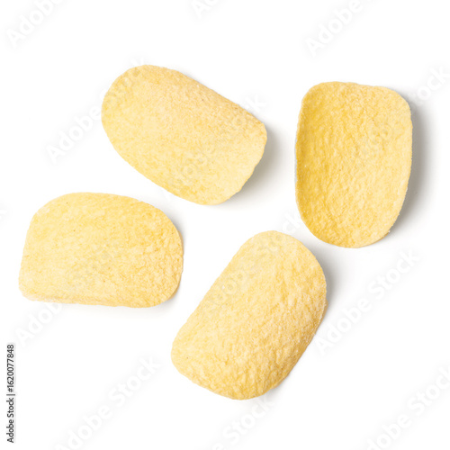 Round corn tortilla chips isolated on white studio background