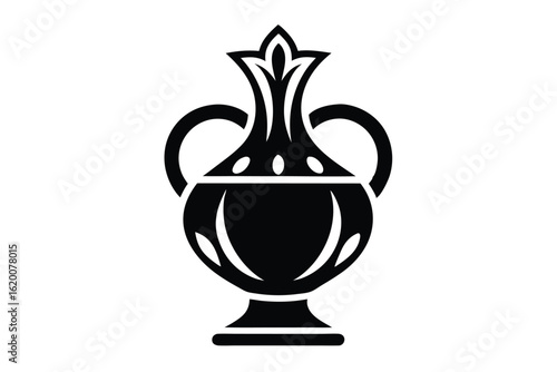 Ornate Black Grecian Urn with Handles and Floral Finial Silhouette Icon