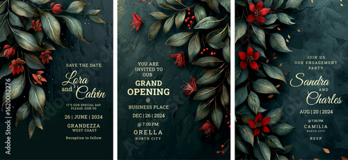 Impasto flower art wedding invitation template design, greeting card design, save the date design, invitation