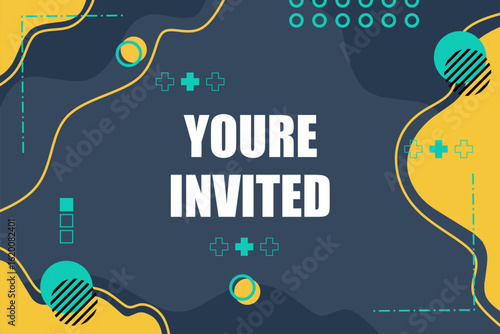 Vector banner. Megaphone with youre invited speech bubble. Loudspeaker. Banner for business, marketing. Banner design vector illustration.