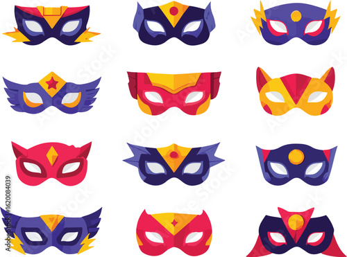 Colorful superhero masks with various designs and styles  style vector illustration EPS file download