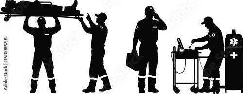 Silhouette of paramedics in action