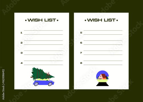 Bundle of wish list template. Card with desired gifts. Festive vector illustration in flat style.