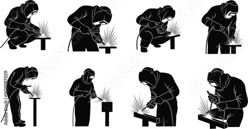 Welder silhouette set in various positions