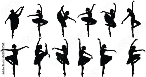 Silhouette of ballerinas in various poses