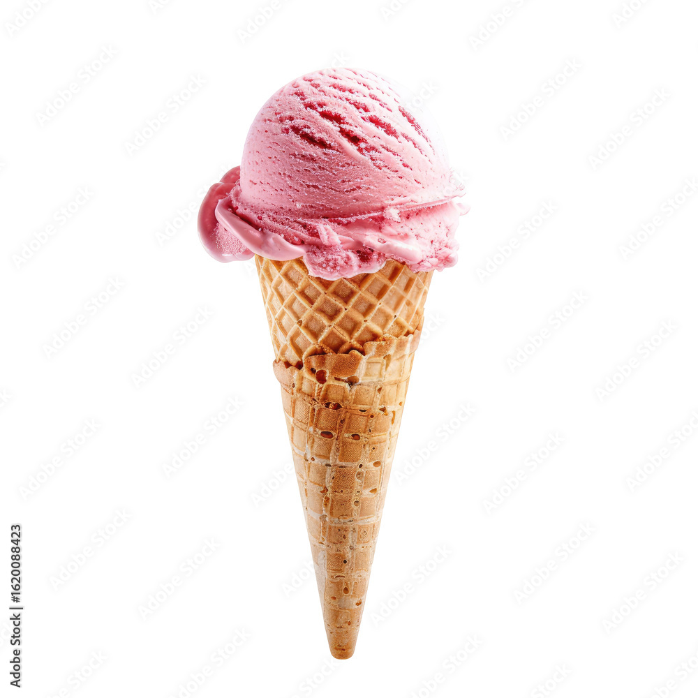 Pink ice cream scoop in waffle cone (4) Pink ice cream scoop in waffle cone (4)
