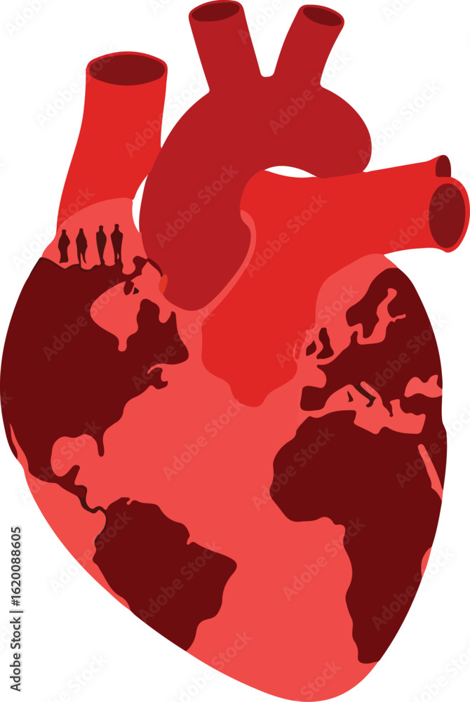 Fototapeta premium Human figures standing on a stylized earth heart globe people style vector illustration EPS file download