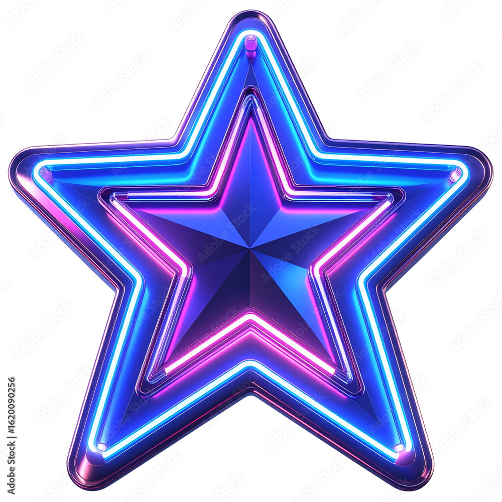 Obraz premium Futuristic Glowing 3D Star Icon – Digital Symbol with Neon Effects