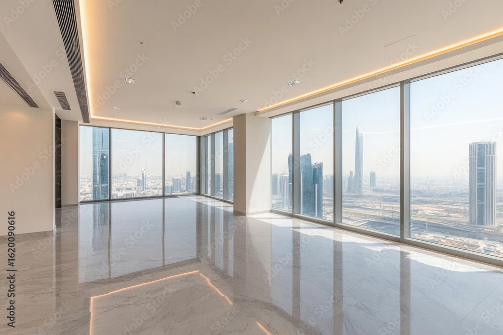 Fototapeta premium Modern office interior with city view in daylight
