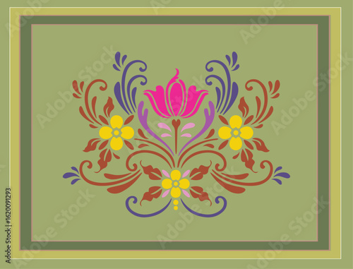Traditional Indian Framework, Old engraved illustration of decorative ornament frame, Indian Traditional Mughal Wedding Card Design, Invitation template.