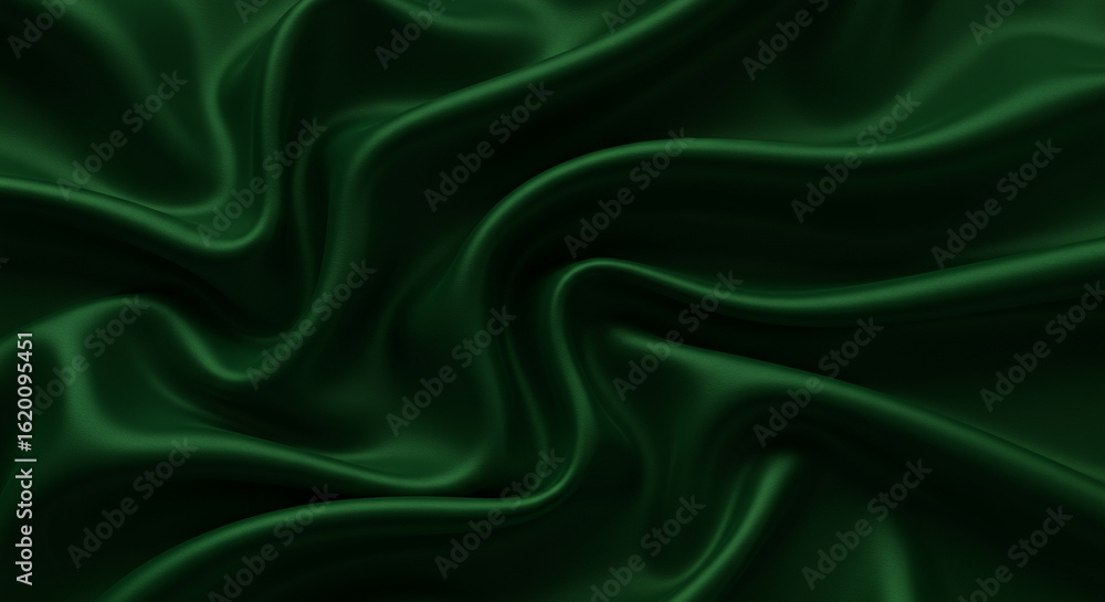 Obraz premium Elegant emerald green fabric flows in graceful folds, creating a luxurious and visually appealing texture for backgrounds.