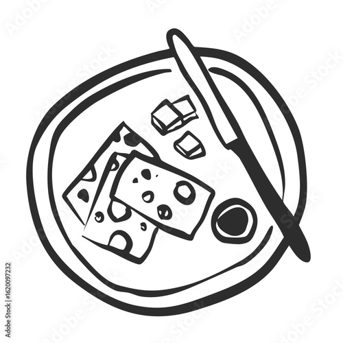 Hand drawn crayon cheese slice doodle simple drawings. Vector food French chalk pencil Italian appetizer line art collection.