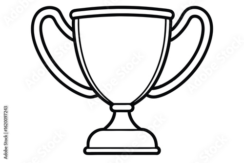 Elegant black outline illustration of a trophy cup with simple shapes and features