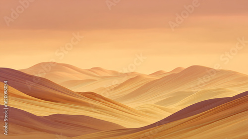 soft curved terrain in gold and brown beneath peach-colored sky