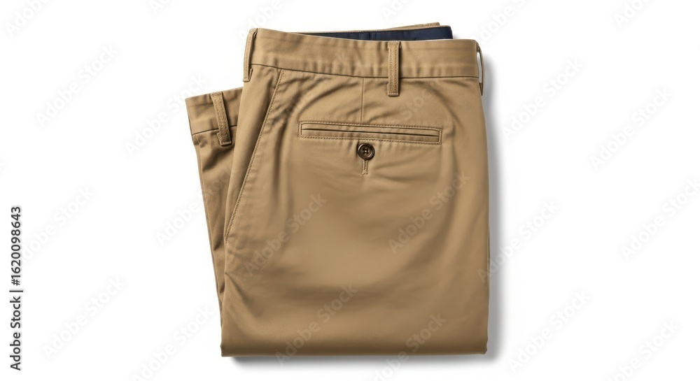 Folded tan chino pants isolated on white background Folded tan chino pants isolated on white background