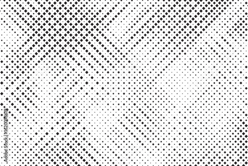 Grunge halftone gradient background. Faded grit noise texture. White and black sand wallpaper. Retro pixelated backdrop. Anime or manga style comic overlay. Vector graphic design textured template
