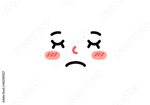 A simple cartoon illustration of a sad, blushing face with closed eyes and a downturned mouth.