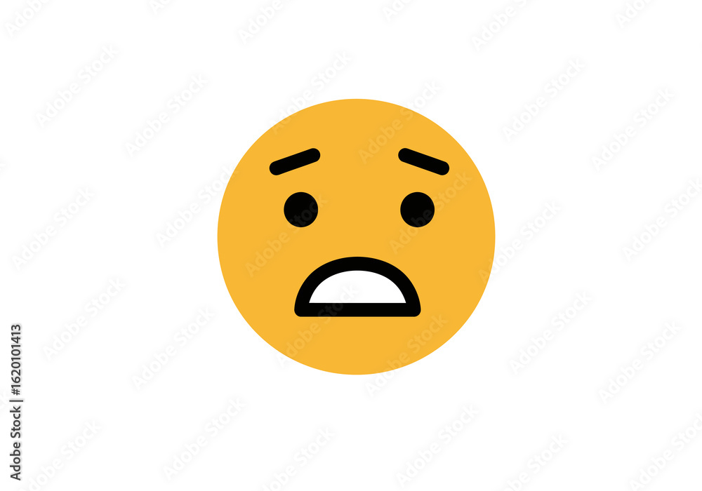 Fototapeta premium A simple yellow emoji icon displaying a fearful and anxious expression with wide eyes and an open mouth.