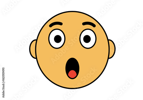 A simple graphic illustration of a round, bald head with a shocked or surprised facial expression.