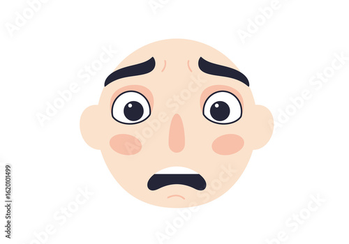 A simple vector illustration of a human face expressing intense fear, shock, and anxiety.