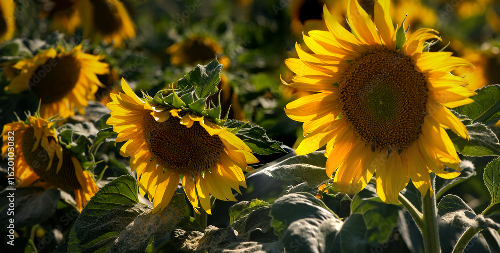 Fototapeta premium Sunflower close-up. Sunny flower. Agro-industrial fields of central Ukraine.Profitable agricultural crop.