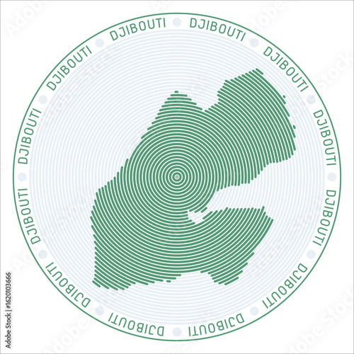 Djibouti round logo design. Country shape build of rings. Djibouti text around the country. Vector Illustration.