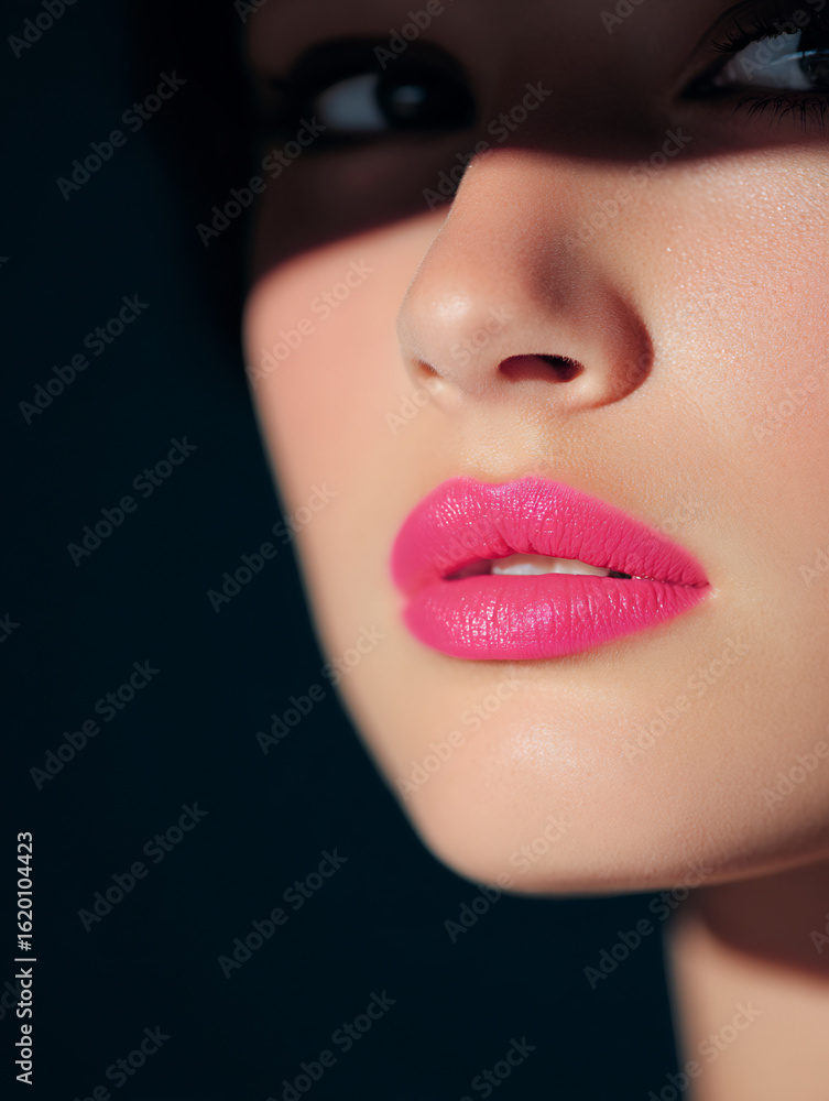 Fototapeta premium model with pink lips in shadowed portrait