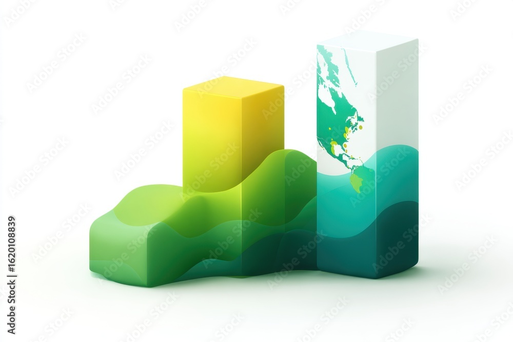 Fototapeta premium Abstract Business Bar Graph: A dynamic business bar graph, showcasing growth and environmental awareness, presented in a photorealistic graphic resource, signifying progress.