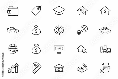 A sleek single-line vector bundle visualizing different types of loans and repayments — designed for use in marketing, UI kits, and financial strategy decks