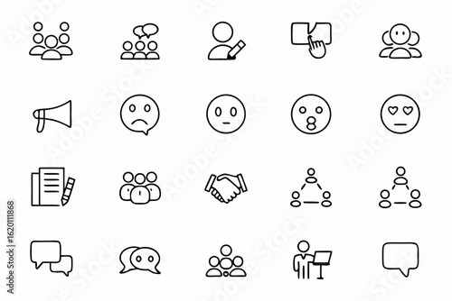 A stylized single-line art bundle showing multiple interview formats and emotions — great for visual storytelling and content creators