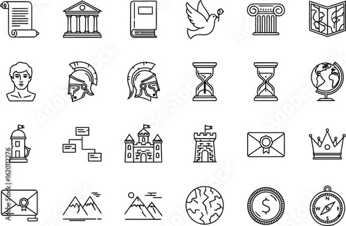 Ancient scroll building book dove column map bust roman helmet hourglass globe tower flowchart castle, scroll, building, book, dove, column, map, bust, helmet, hourglass, globe, tower, flowchart, cast