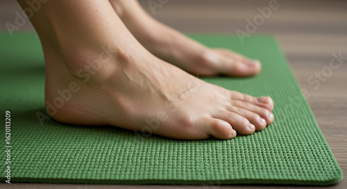 Wallpaper Mural A person's bare feet rest on a textured green , suggesting relaxation, exercise, or a moment of stillness indoors. Torontodigital.ca