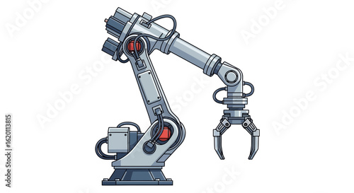 Grey Industrial Robot Arm with Gripper Illustration