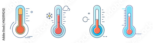 Four thermometers displaying different temperatures, ranging from high to low heat