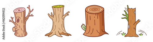 Cartoonish Image of Four Tree Stumps Depicting Various Forms and Stages