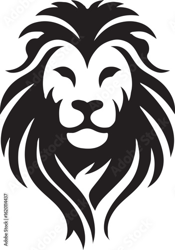 Vector animal illustration of a wild lion head mascot or silhouette.