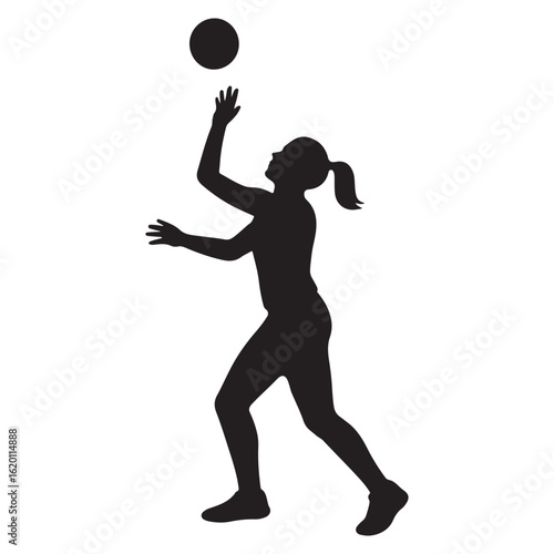 Jumping blocker silhouette with net and flying ball