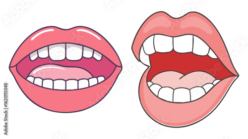Two cartoon open mouths showing teeth and tongue on a white background