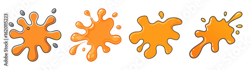 Variety of playful orange cartoon slime blobs and splatters vector illustration