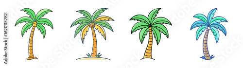 Silhouette of two palm trees against a white background conjuring tropical vibes