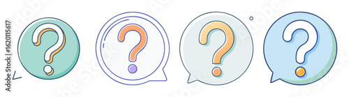 Variety of Colorful Cartoon Question Mark Icons for Help and Support