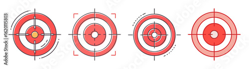 Different styles of red and white targets with crosshairs and framing